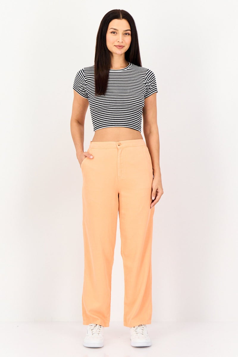 Reiko Women Regular Fit Solid Non Stretchable Wide Leg Pants, Orange - Image 2