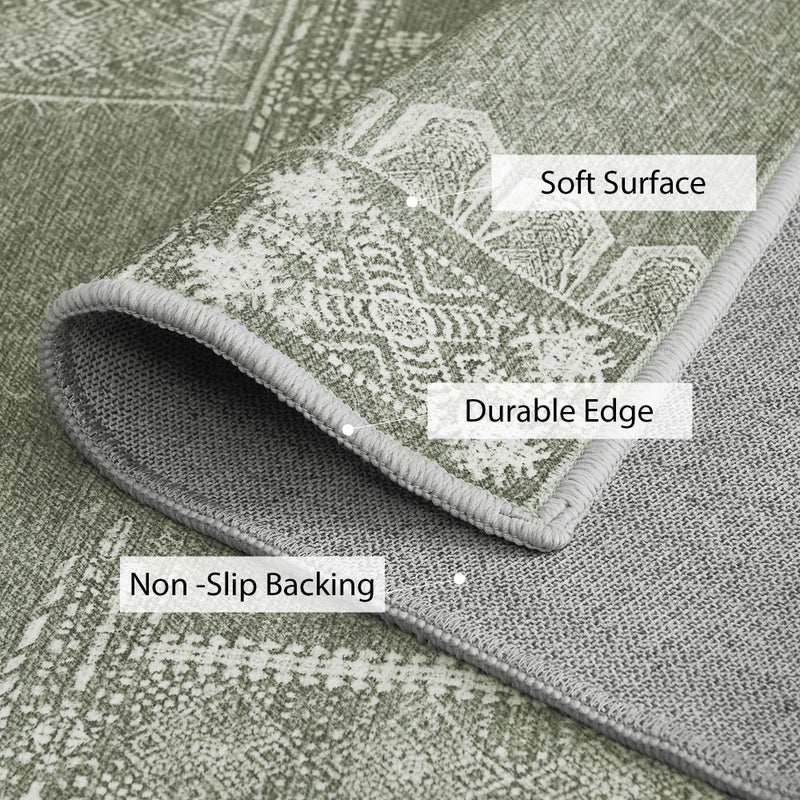 NICETOWN NICETOWN Green Kitchen Runner Rug  2x8 Hallway Runner Rugs for Christmas  Ultra-Thin Foldable Christmas Runner Rug Green Boho Runner Rug for Entryway Laundry Bedroom  Sage Green  - Image 3