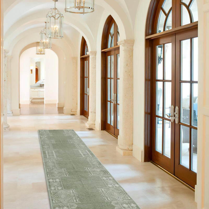 NICETOWN NICETOWN Green Kitchen Runner Rug  2x8 Hallway Runner Rugs for Christmas  Ultra-Thin Foldable Christmas Runner Rug Green Boho Runner Rug for Entryway Laundry Bedroom  Sage Green  - Image 2