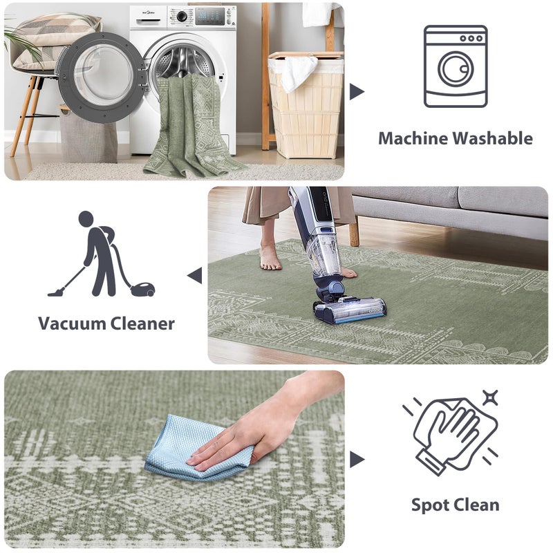NICETOWN NICETOWN Green Kitchen Runner Rug  2x8 Hallway Runner Rugs for Christmas  Ultra-Thin Foldable Christmas Runner Rug Green Boho Runner Rug for Entryway Laundry Bedroom  Sage Green  - Image 5