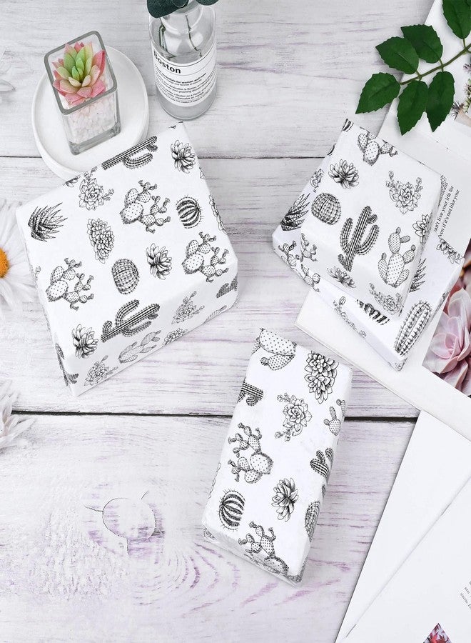 Bolsome 100 Sheets 20 * 14 Inches Cactus Tissue Paper Black White Succulent Cactus Printed Tissue Paper for Gift Wrapping Birthday Baby Shower Party DIY Craft - Image 3