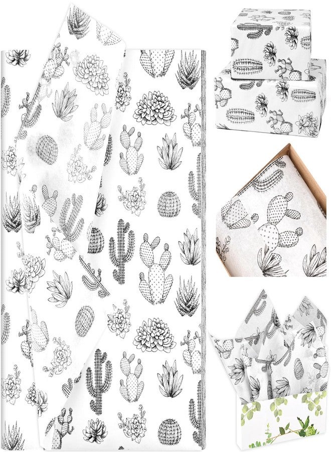 Bolsome 100 Sheets 20 * 14 Inches Cactus Tissue Paper Black White Succulent Cactus Printed Tissue Paper for Gift Wrapping Birthday Baby Shower Party DIY Craft - Image 1