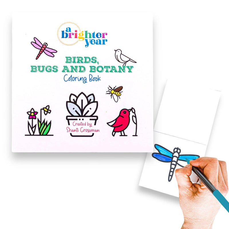 A Brighter Year -Birds Bugs and Botany Mini Coloring Book Pocket Size Small Gifts for Coworkers 3x3 inches On-The-Go Travel Size Creating and Mindful Coloring Book, 50 Pages of Stress + Anxiety Relief - Image 1