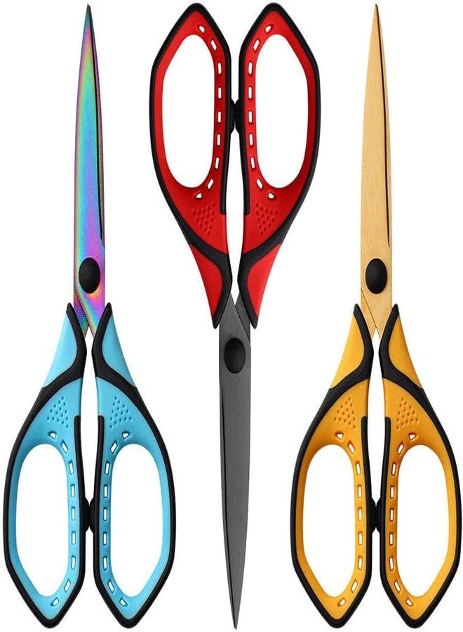 Jasni 3 Pack Teflon blackening Non-Stick Premium 7.5" Titanium No Rust Super Sharp Scissors Shears Soft Comfort-Grip Scissors for Office School Home Art Craft DIY student scisosrs paper Sewing Fabric - Image 1