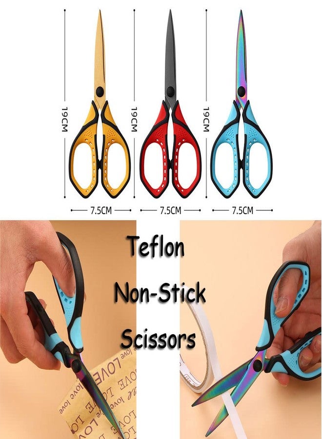 Jasni 3 Pack Teflon blackening Non-Stick Premium 7.5" Titanium No Rust Super Sharp Scissors Shears Soft Comfort-Grip Scissors for Office School Home Art Craft DIY student scisosrs paper Sewing Fabric - Image 5