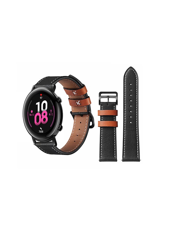 Perfii Genuine Leather Replacement Band For Huawei Watch GT/GT 2 42mm Black