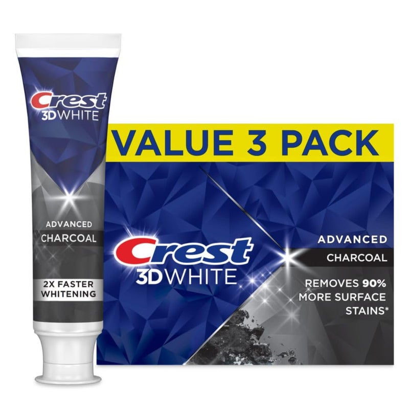 Crest 3D White Advanced Charcoal Teeth Whitening Toothpaste with Fluoride, 3.3 oz, Pack of 3 - Image 1