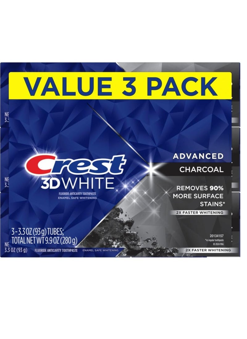 Crest Crest 3D White Advanced Charcoal Teeth Whitening Toothpaste with Fluoride, 3.3 oz, Pack of 3  - Image 2