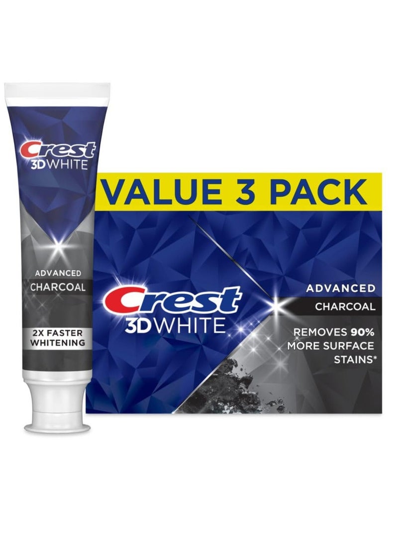Crest Crest 3D White Advanced Charcoal Teeth Whitening Toothpaste with Fluoride, 3.3 oz, Pack of 3  - Image 1