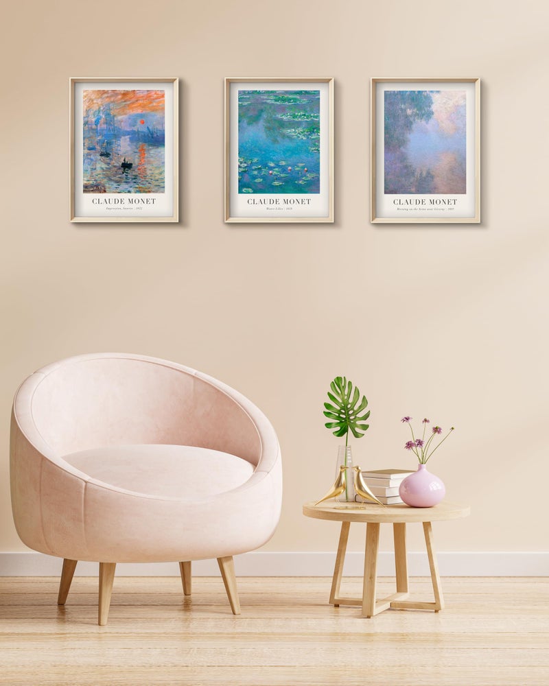 HesenDot Framed Claude Monet Water Lilies Canvas Wall Art,Vintage Impressionist Botanical Painting,16x12IN High Framed Design Prints,Minimalist Classic Decor Aesthetic for Living Room,Bedroom,Bathroom Set of 3 - Image 5