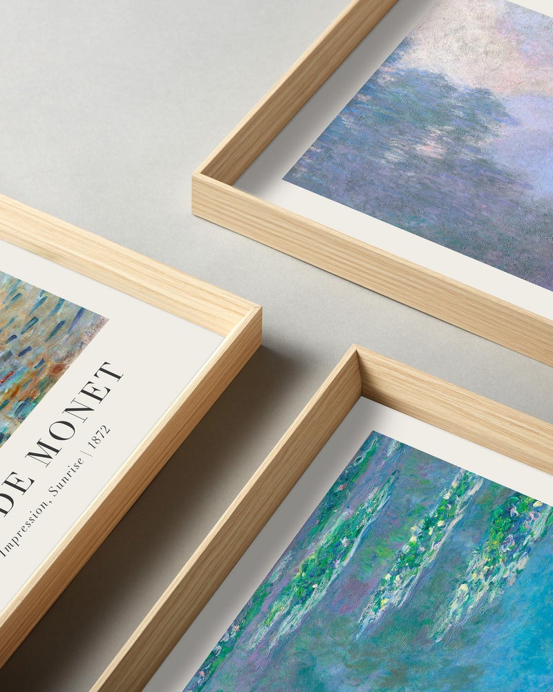 HesenDot Framed Claude Monet Water Lilies Canvas Wall Art,Vintage Impressionist Botanical Painting,16x12IN High Framed Design Prints,Minimalist Classic Decor Aesthetic for Living Room,Bedroom,Bathroom Set of 3 - Image 2