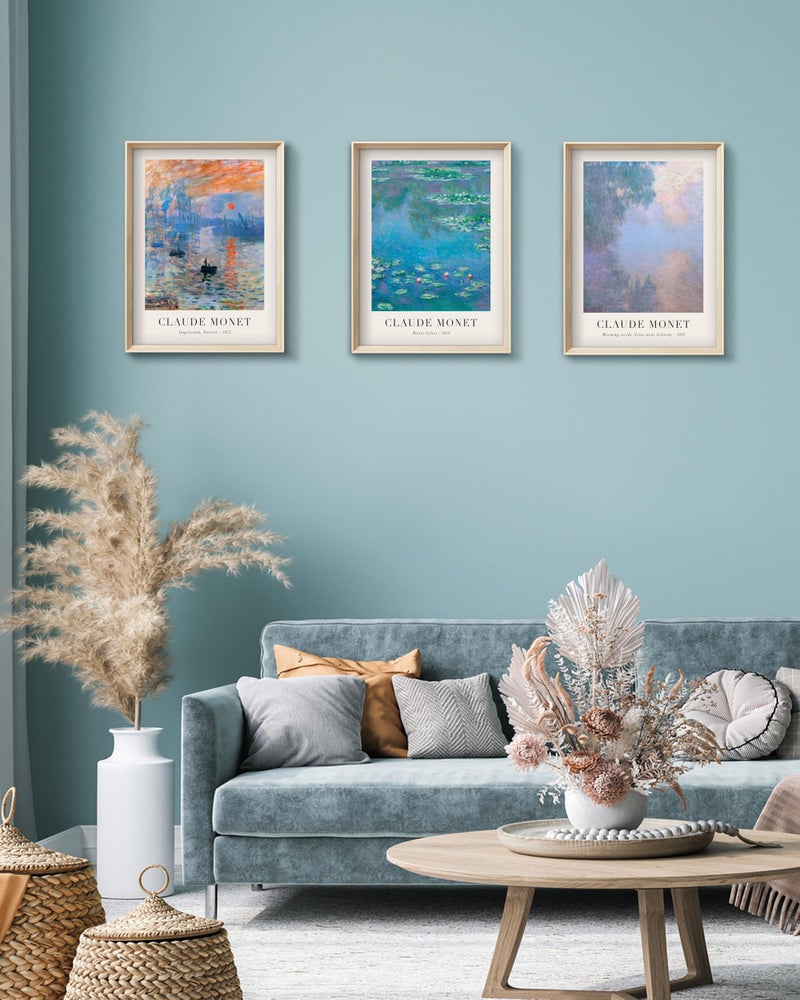 HesenDot Framed Claude Monet Water Lilies Canvas Wall Art,Vintage Impressionist Botanical Painting,16x12IN High Framed Design Prints,Minimalist Classic Decor Aesthetic for Living Room,Bedroom,Bathroom Set of 3 - Image 3