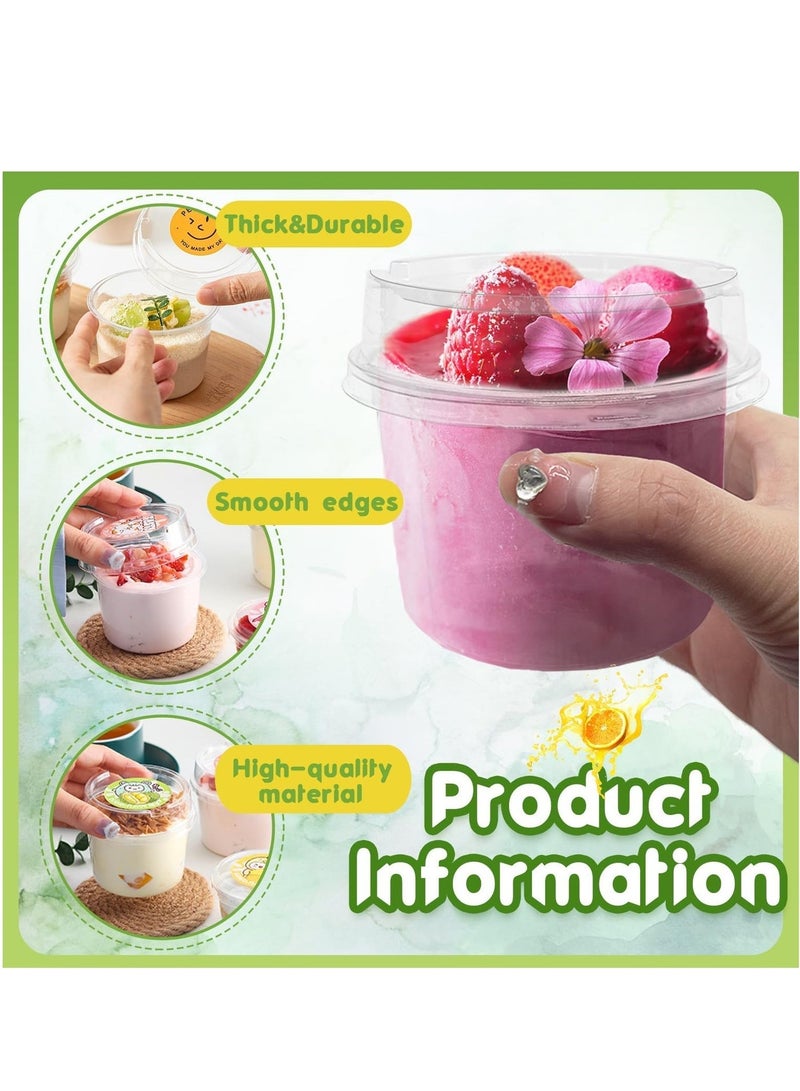 عبوة من 50 كوب حلوى بلاستيكي سعة 8 أونصات مع أغطية، أكواب بلاستيكية للاستخدام مرة واحدة، أكواب بارفيه زبادي شفافة للآيس كريم والكعك والفواكه والبارفيه والبودنج وجيلي شوت - Image 2