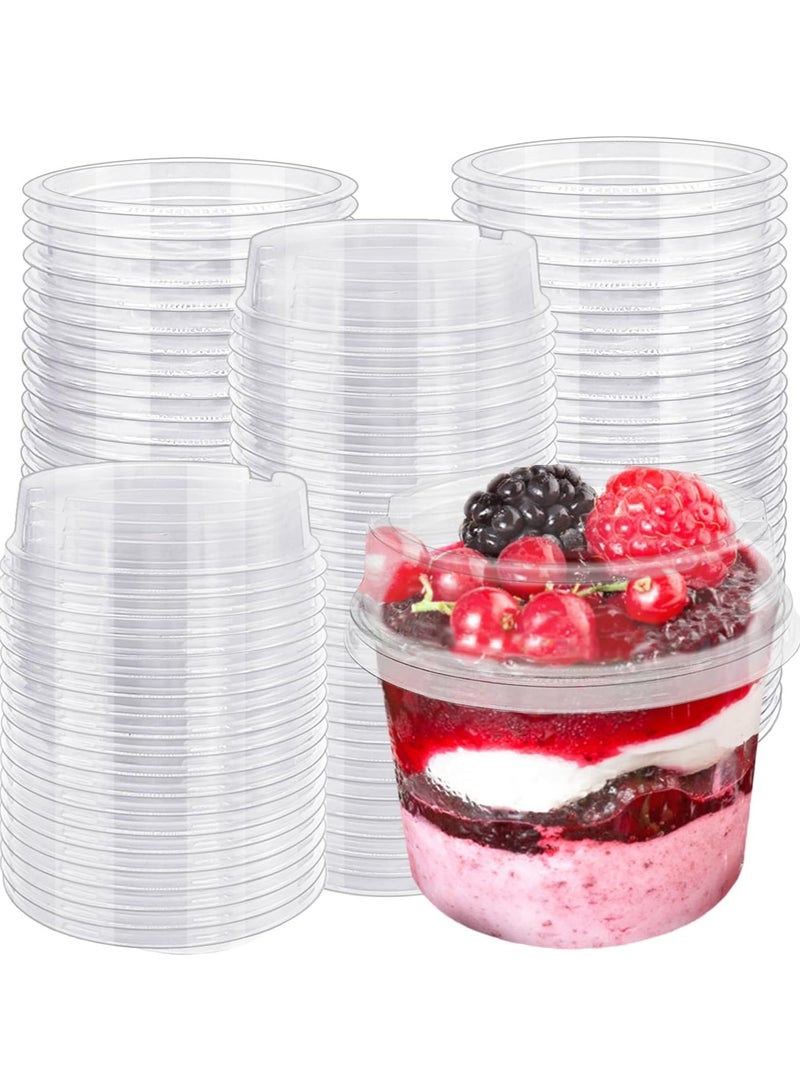 عبوة من 50 كوب حلوى بلاستيكي سعة 8 أونصات مع أغطية، أكواب بلاستيكية للاستخدام مرة واحدة، أكواب بارفيه زبادي شفافة للآيس كريم والكعك والفواكه والبارفيه والبودنج وجيلي شوت - Image 1