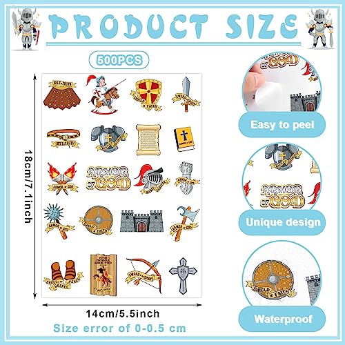 Junkin 500 Pcs Armor of God Stickers for Bible Verse Religious Stickers Armor Knight Medieval Sticker for Sunday Teacher Reward Art Crafts Religious Party Favor - Image 5