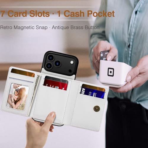 LOHASIC لحافظة محفظة آيفون 17 برو ماكس، 7 فتحات ومانع RFID، غطاء جلدي لهاتف آيفون 17 برو ماكس مع حامل بطاقات للرجال والنساء، أبيض - Image 2