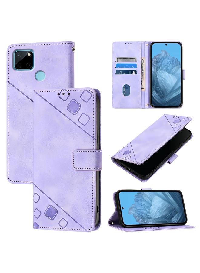 جراب هاتف من الجلد المنقوش الملمس لهاتف Realme C21Y (أرجواني فاتح)