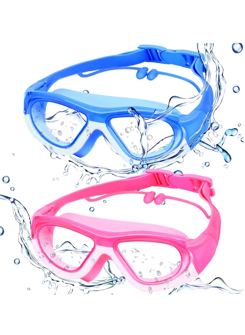 Y&D Kids Swim Goggles Upgraded Design Wide View Anit-Fog with Ea Plug No Leak Water Pool Goggle Anti-Fog Waterproof for 3-12 2PCS - Image 1