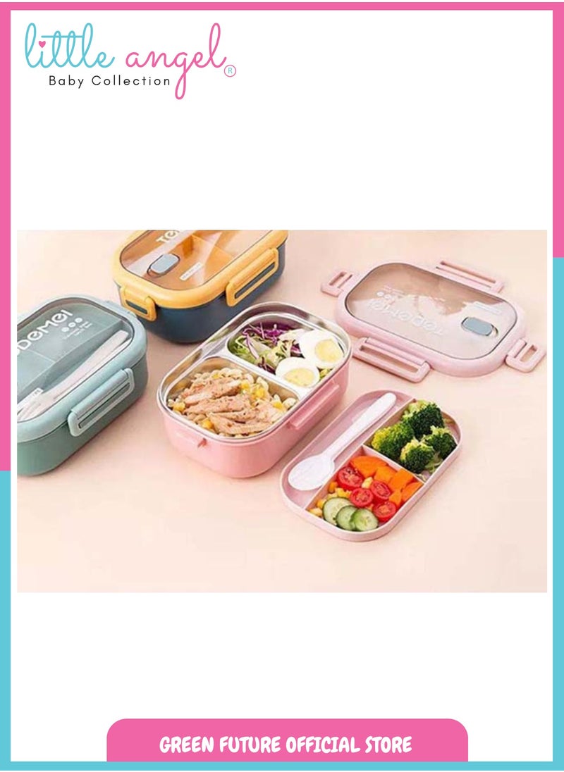 Little Angel Premium Stainless Steel Bento Lunch Box With Cutlery - 2 Compartments  - Image 3
