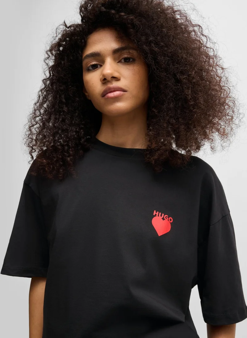 هوجو Cotton-jersey T-shirt with heart artwork
