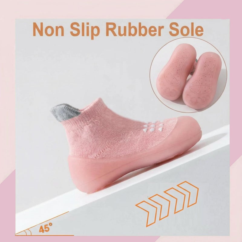 Hstyle Baby Sock Shoes Toddler Walking Shoes Infant Non-Slip Slippers Soft Rubber Sole Sneakers for Baby Boys Girls 12-18 Months Pink - Image 2