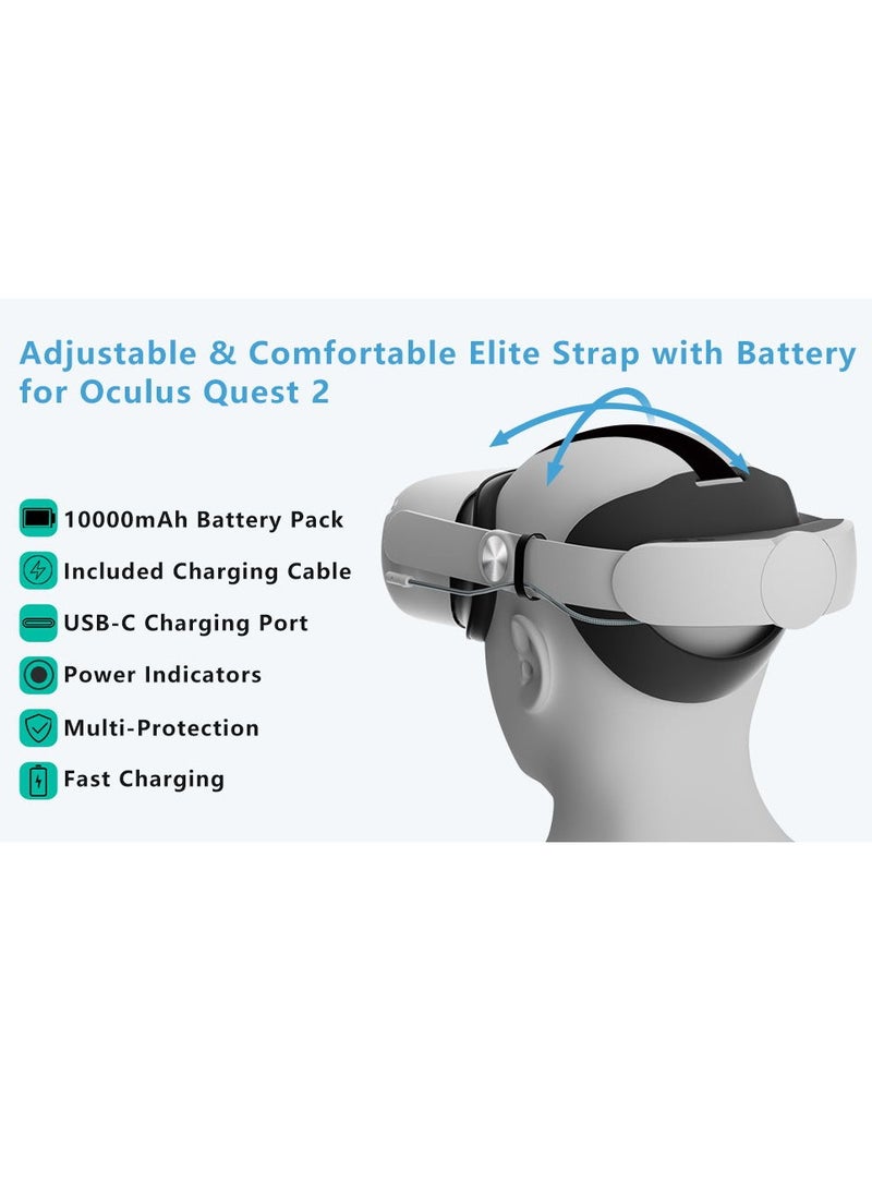Generic Adjustable Head Strap for Oculus Quest 2 VR Headset Charging Elite Strap 10000mAh Battery for Meta Oculus Quest 2 Accessories  - Image 3