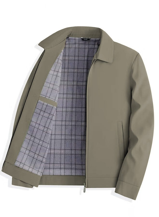 roaiss Spring and Autumn Men's Lapel Zipper Multi-pocket Jacket Solid Color Middle-Aged Business Casual Loose Executive Jacket Coat Top Father's Gift Khaki - Image 3