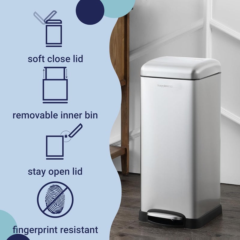 happimess HPM1007D Betty Retro 8-Gallon Step-Open Trash Can with Soft-Close Lid, Fingerprint Resistant, Modern, Minimalistic for Home, Kitchen, Laundry Room, Office, Bedroom, Bathroom, Chrome - Image 3