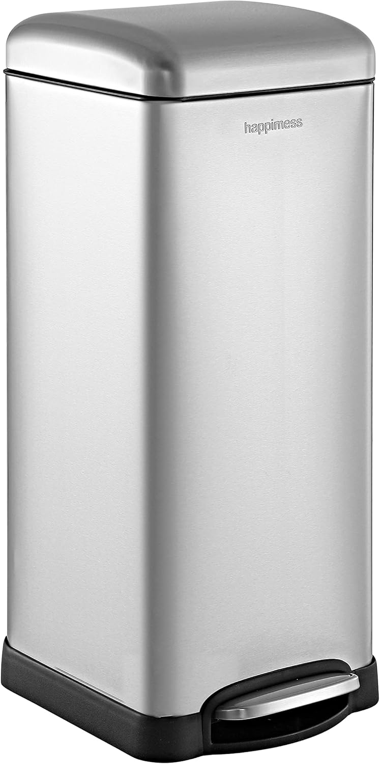 happimess HPM1007D Betty Retro 8-Gallon Step-Open Trash Can with Soft-Close Lid, Fingerprint Resistant, Modern, Minimalistic for Home, Kitchen, Laundry Room, Office, Bedroom, Bathroom, Chrome - Image 1