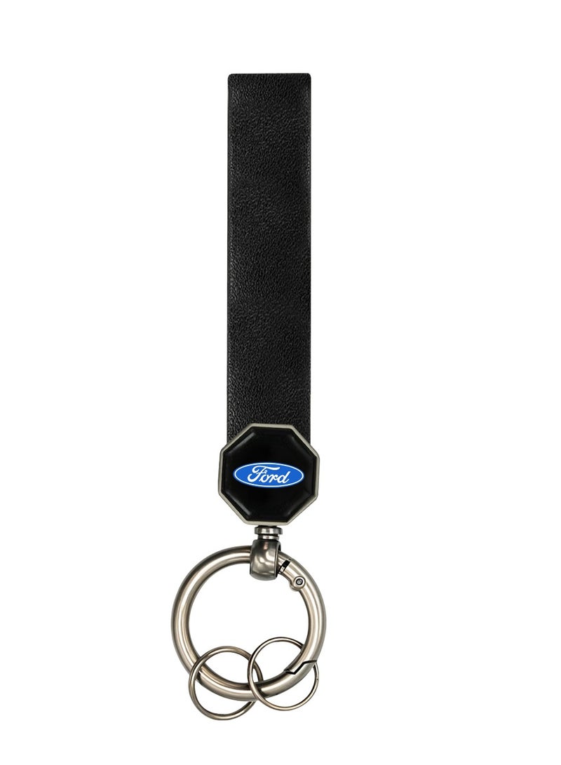 Ford Leather Car Keychain 12.5cm with 360° Swivel Metal Ring, Double Screw Lock, Soft Leather Strap – Durable and Stylish Key Holder for Car Keys, Home Keys, Bags, Backpacks – Wear-Resistant & Anti-Fade Design - Image 1