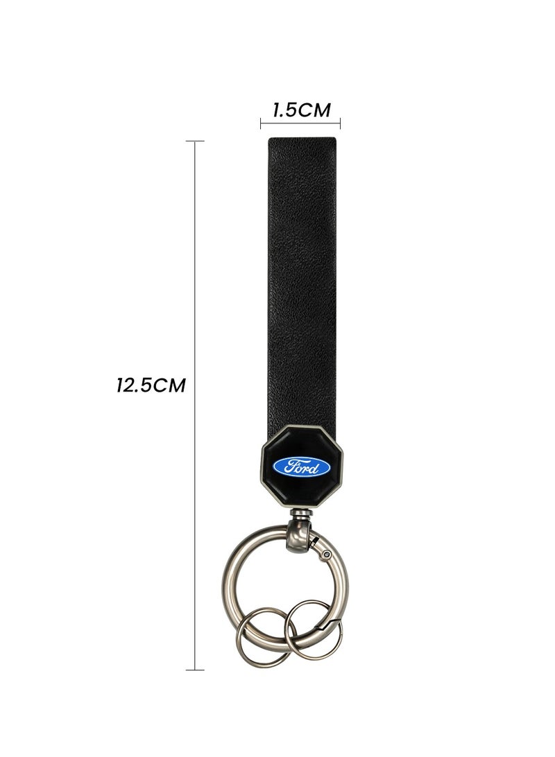 Ford Leather Car Keychain 12.5cm with 360° Swivel Metal Ring, Double Screw Lock, Soft Leather Strap – Durable and Stylish Key Holder for Car Keys, Home Keys, Bags, Backpacks – Wear-Resistant & Anti-Fade Design - Image 2