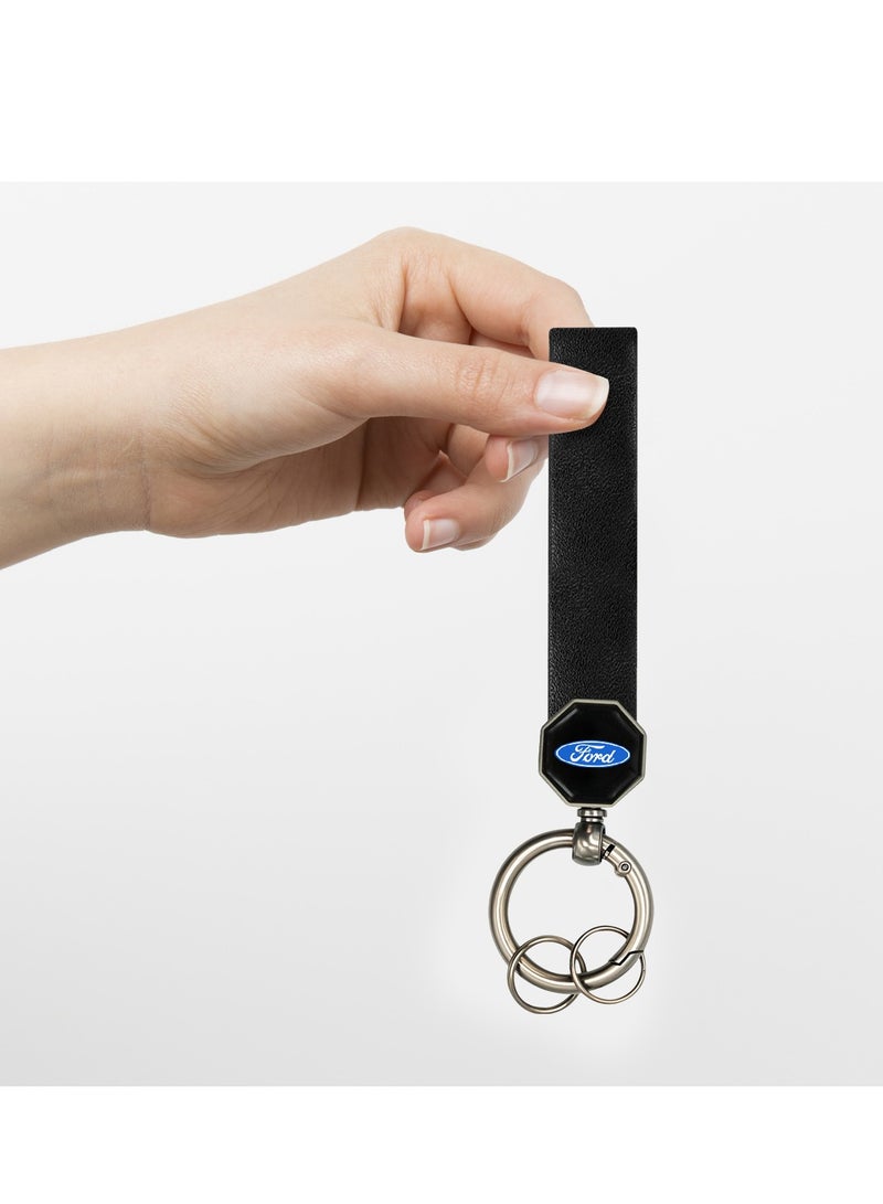 Ford Leather Car Keychain 12.5cm with 360° Swivel Metal Ring, Double Screw Lock, Soft Leather Strap – Durable and Stylish Key Holder for Car Keys, Home Keys, Bags, Backpacks – Wear-Resistant & Anti-Fade Design - Image 4