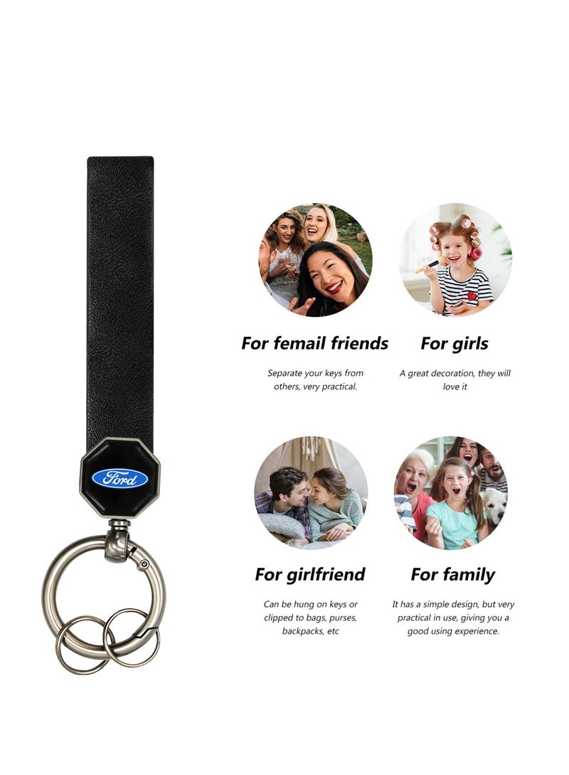 Ford Leather Car Keychain 12.5cm with 360° Swivel Metal Ring, Double Screw Lock, Soft Leather Strap – Durable and Stylish Key Holder for Car Keys, Home Keys, Bags, Backpacks – Wear-Resistant & Anti-Fade Design - Image 5