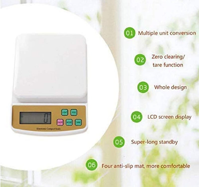 Inditradition Digital Kitchen Weight Scale Food Scale for Baking Cooking and Meal Prep 10 kg Battery Powered White - Image 5