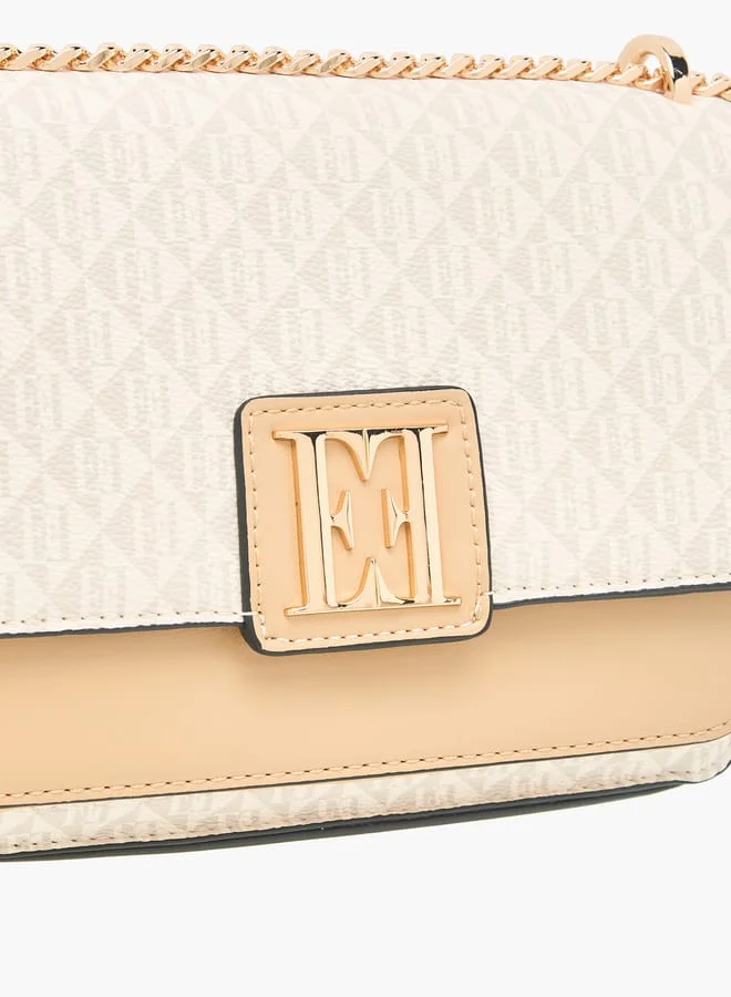 ايل Women Monogram Print Crossbody Bag with Adjustable Strap and Flap Closure