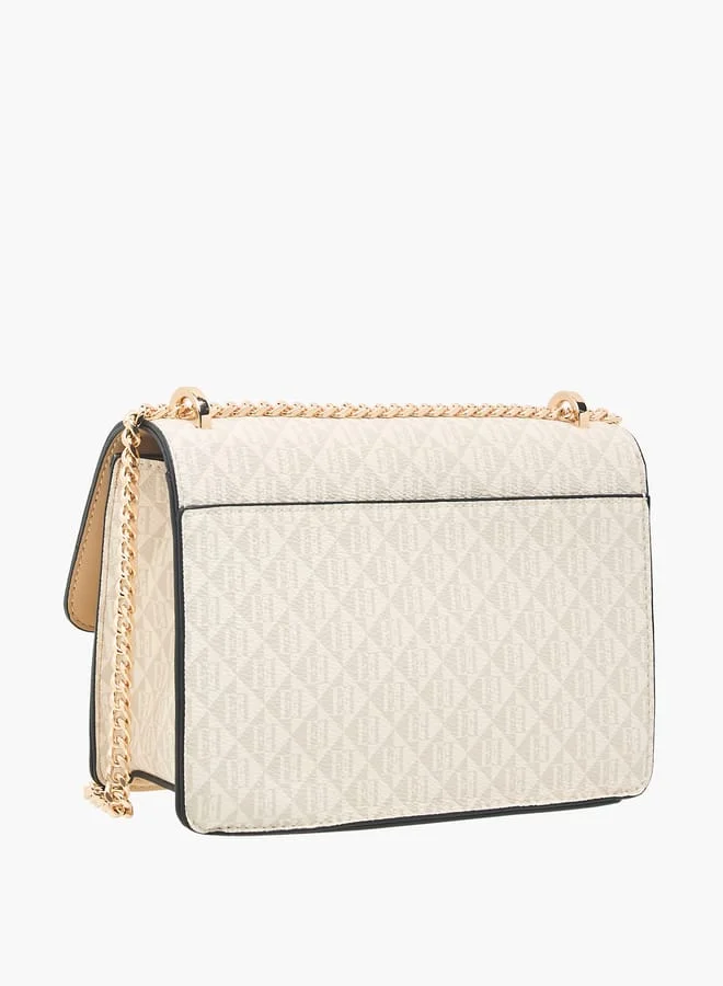 ايل Women Monogram Print Crossbody Bag with Adjustable Strap and Flap Closure