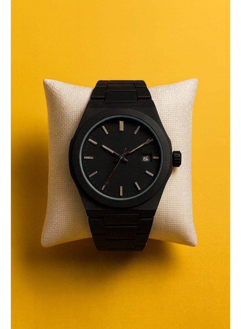 Smaker Men's Quartz Wristwatch – Black Stainless Steel, Minimalist Design, Date Display - Image 4
