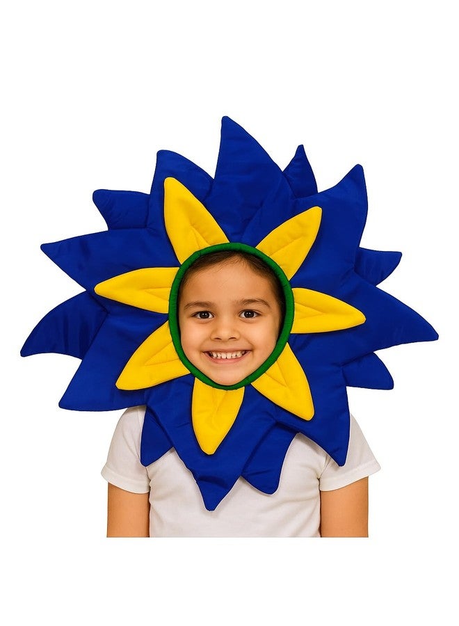 QuickBazaar Flower Face Fancy Dress Costume For Kids | Flower Headpiece Mask | Fancy Dress Costumes School Function & Theme Party (Blue, 8-9 Years) - Image 1