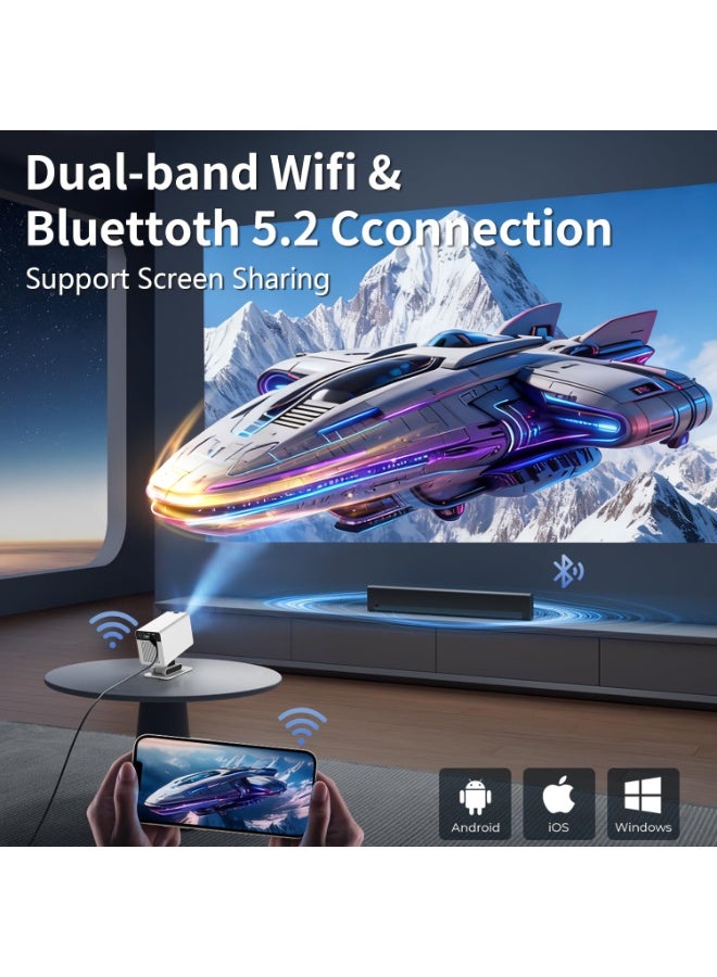 Lommyka Portable HD Projector - Support 1080P - Smart Projector with Dual-band Wifi and Bluetooth 5.2 - Mobile Home Theater - Compatible With Android/iOS/Windows/TV Stick/HDMI/USB - Image 5