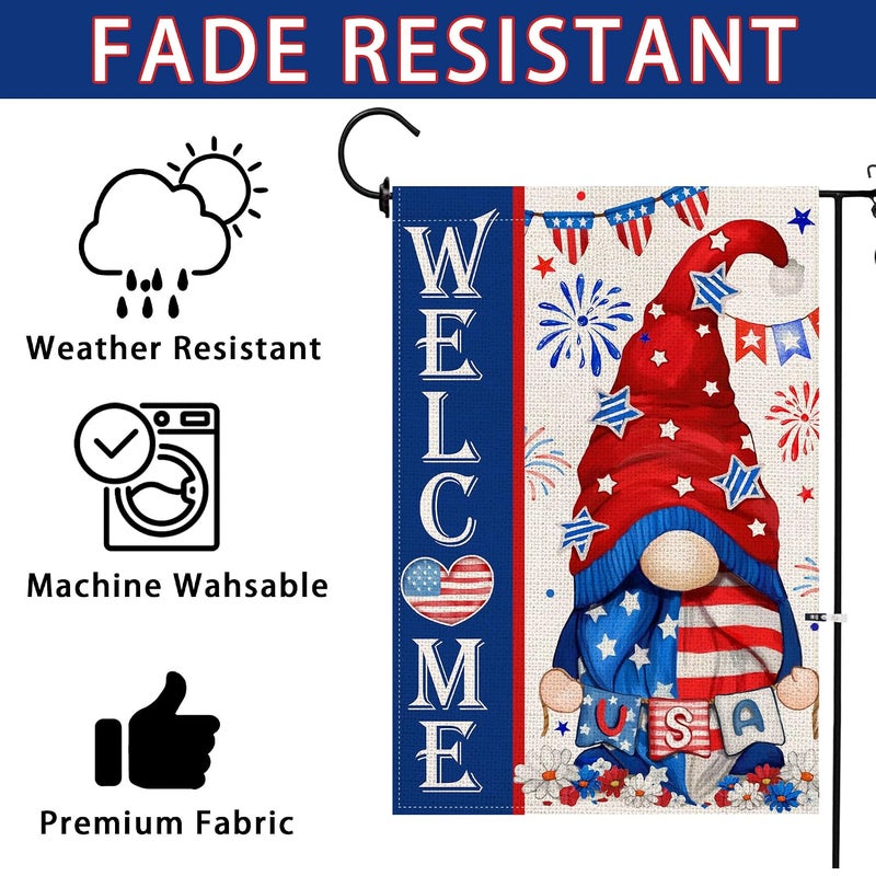 Bonsai Tree 4th of July Garden Flag, Patriotic Garden Flags 12x18 Double Sided, Fourth of July Gnomes Burlap Yard Flag, Memorial Day Independence Day Welcome Small Vertical Lawn Signs Banners for Home Outdoor - Image 4