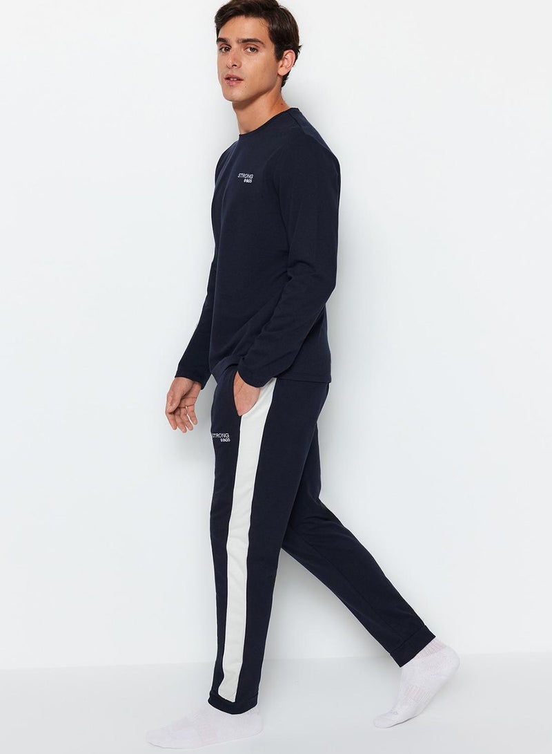 trendyol Navy Blue Embroidered Knitted Pajamas Set - - Image 2