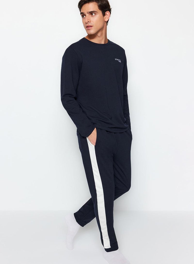 trendyol Navy Blue Embroidered Knitted Pajamas Set - - Image 1