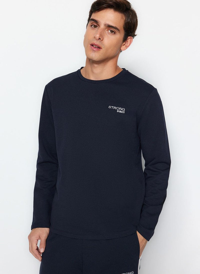 trendyol Navy Blue Embroidered Knitted Pajamas Set - - Image 4