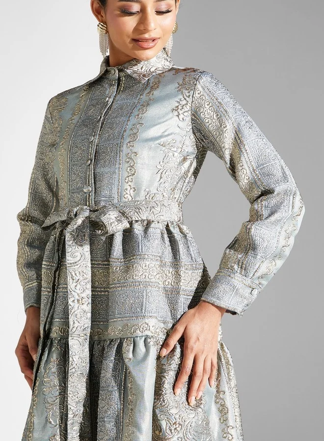 Threadz by Ajooni Peplum Hem Jacquard Dress