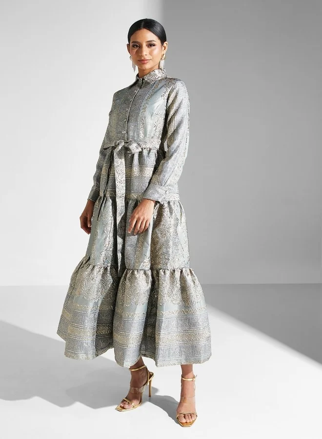 Threadz by Ajooni Peplum Hem Jacquard Dress