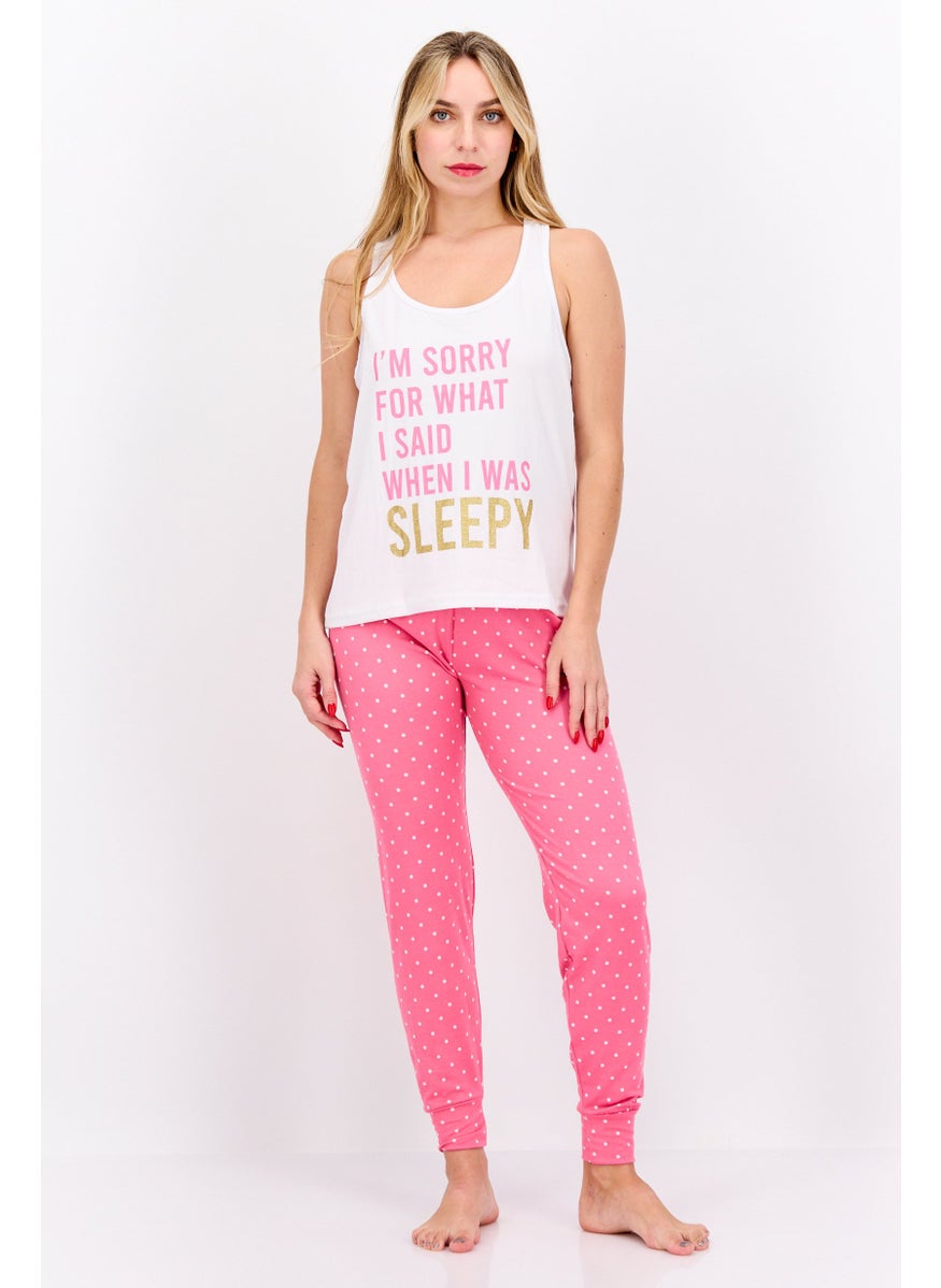 French Affair Women 2 Piece Graphic Printed Pajama Set, Pink Combo  - Image 1