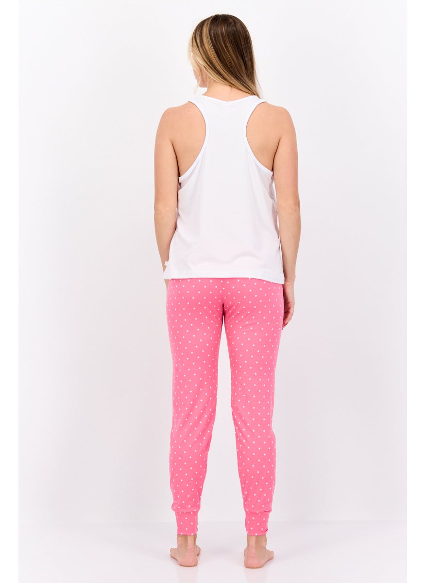 French Affair Women 2 Piece Graphic Printed Pajama Set, Pink Combo  - Image 4