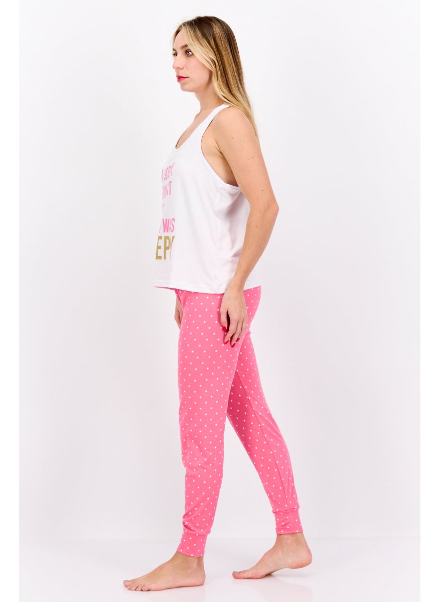 French Affair Women 2 Piece Graphic Printed Pajama Set, Pink Combo  - Image 3
