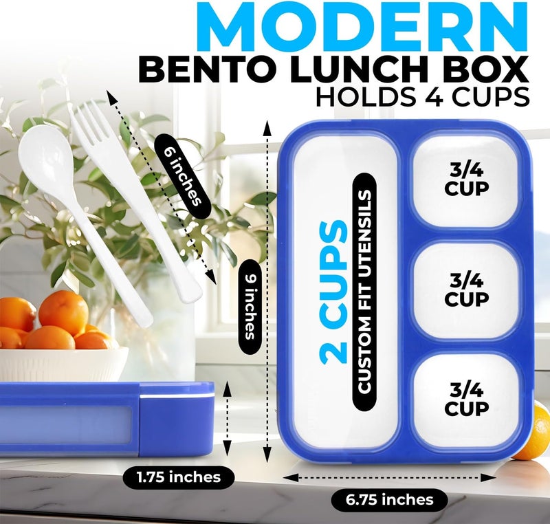 Kinsho Bento Lunch Box for Kids Boys Adults, School Lunch-Box 4 Leakproof Compartments Snackle Snack Container with Utensils, Blue - Image 2