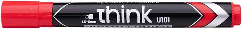 Deli Think 1.5 5 Mm Chisel Tip Permanent Marker, Red, Pack Of 12